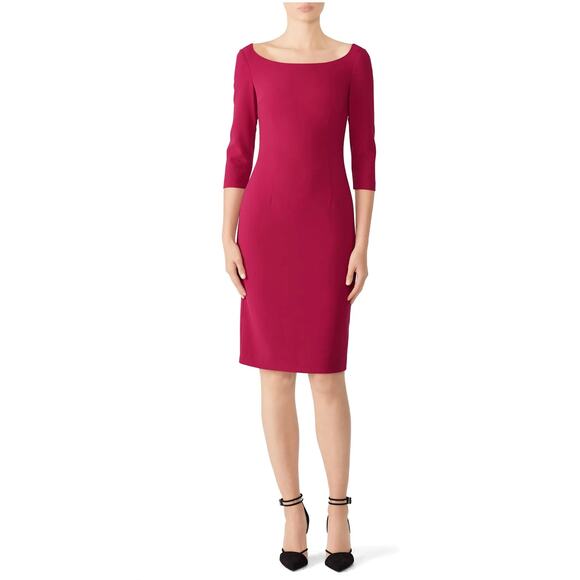 Black Halo Rowan Sheath‎ Dress Pink Pleated Boat Neck 3/4 Sleeve Sz 4 - Picture 1 of 13